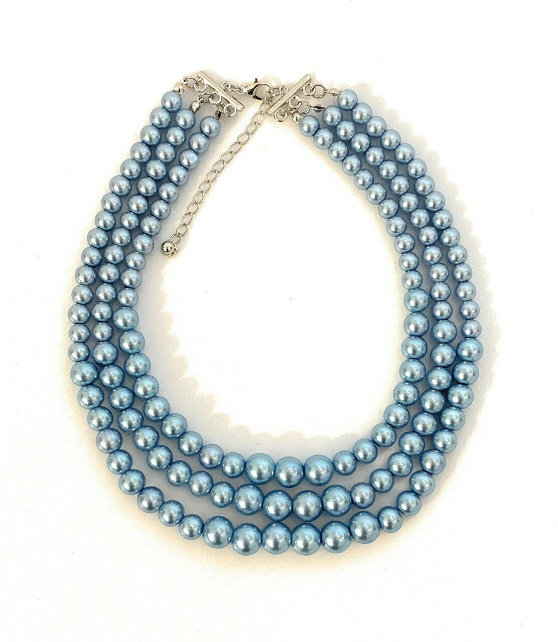 Womans Faux Pearl 3 Layer Multi Strand Gatsby Necklace Statement Bib Vintage UK.