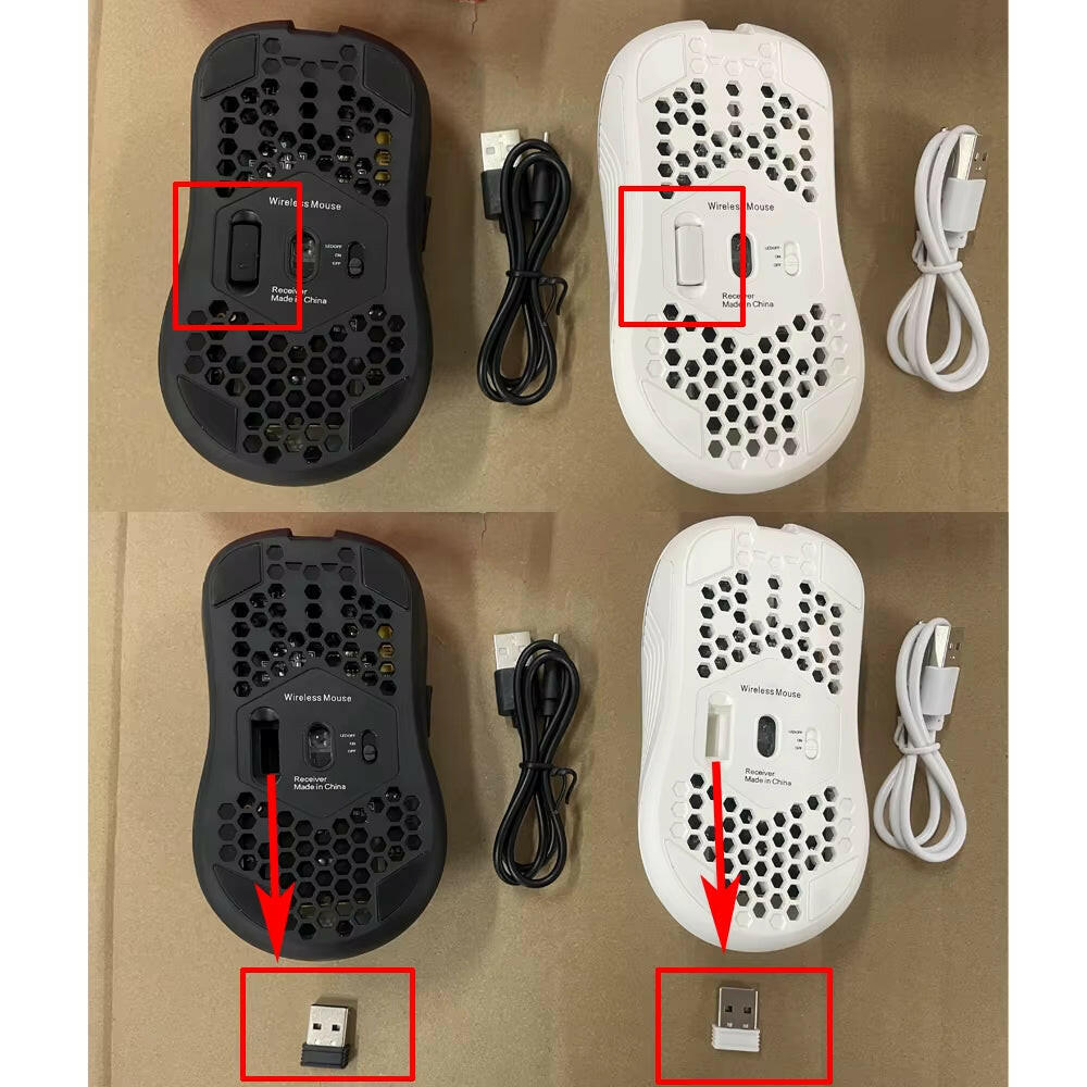 2.4G Wireless Mouse with RGB Backlit 6-Button 3-Speed DPI Type C Rechargeable Ergonomic Honeycomb Design Gaming Mouse.