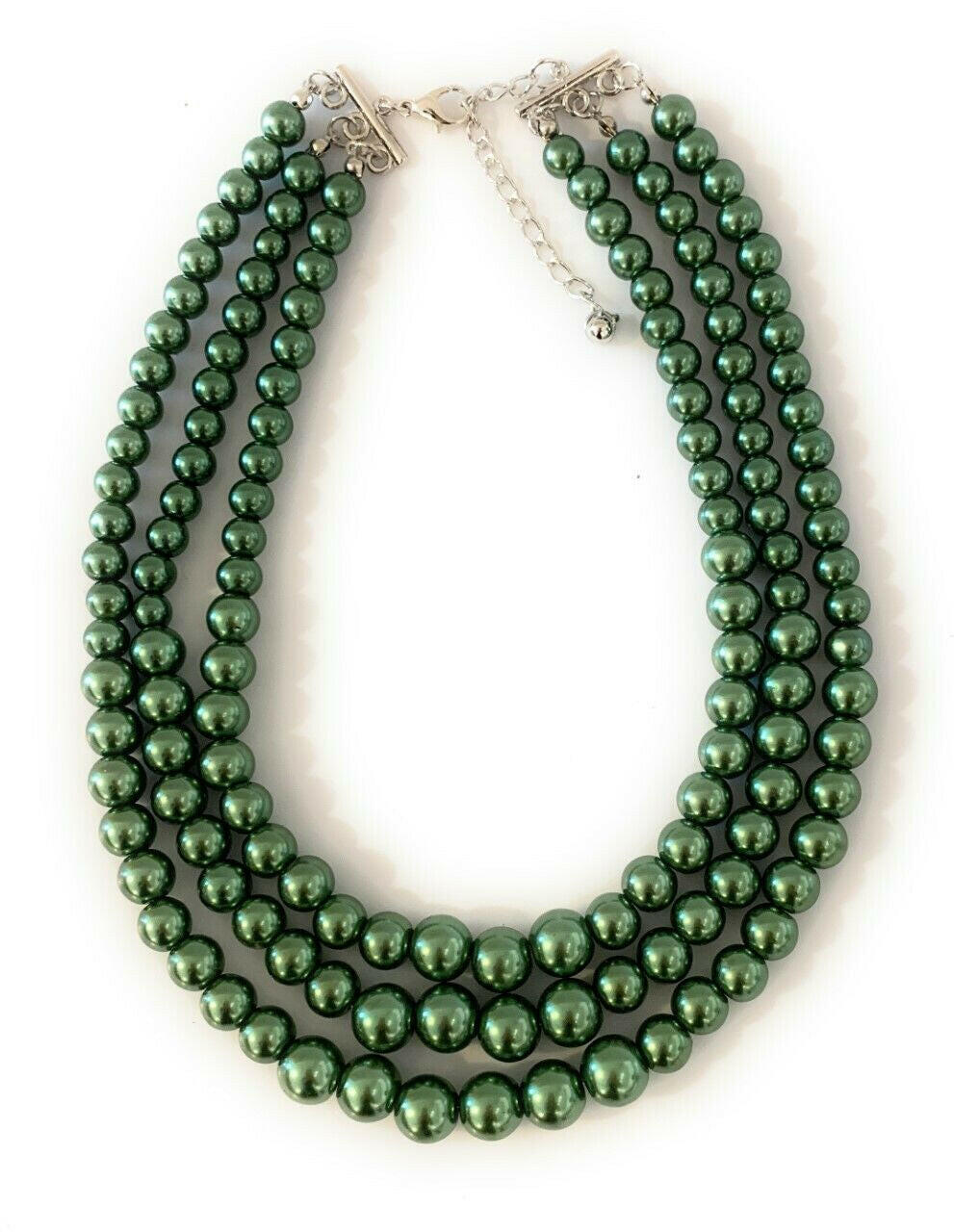 Womans Faux Pearl 3 Layer Multi Strand Gatsby Necklace Statement Bib Vintage UK.