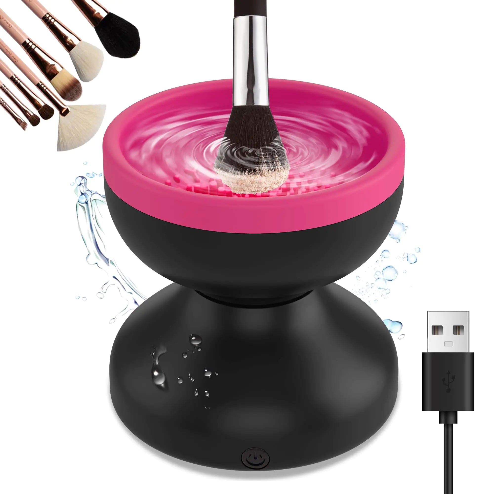 Reiyu Makeup Brush Cleaner Machine Efficient Electric Makeup Brush Cleaner Automatic Spinning Make Up Brush Cleaner Fit for All Size Cosmetic Brush(Black)