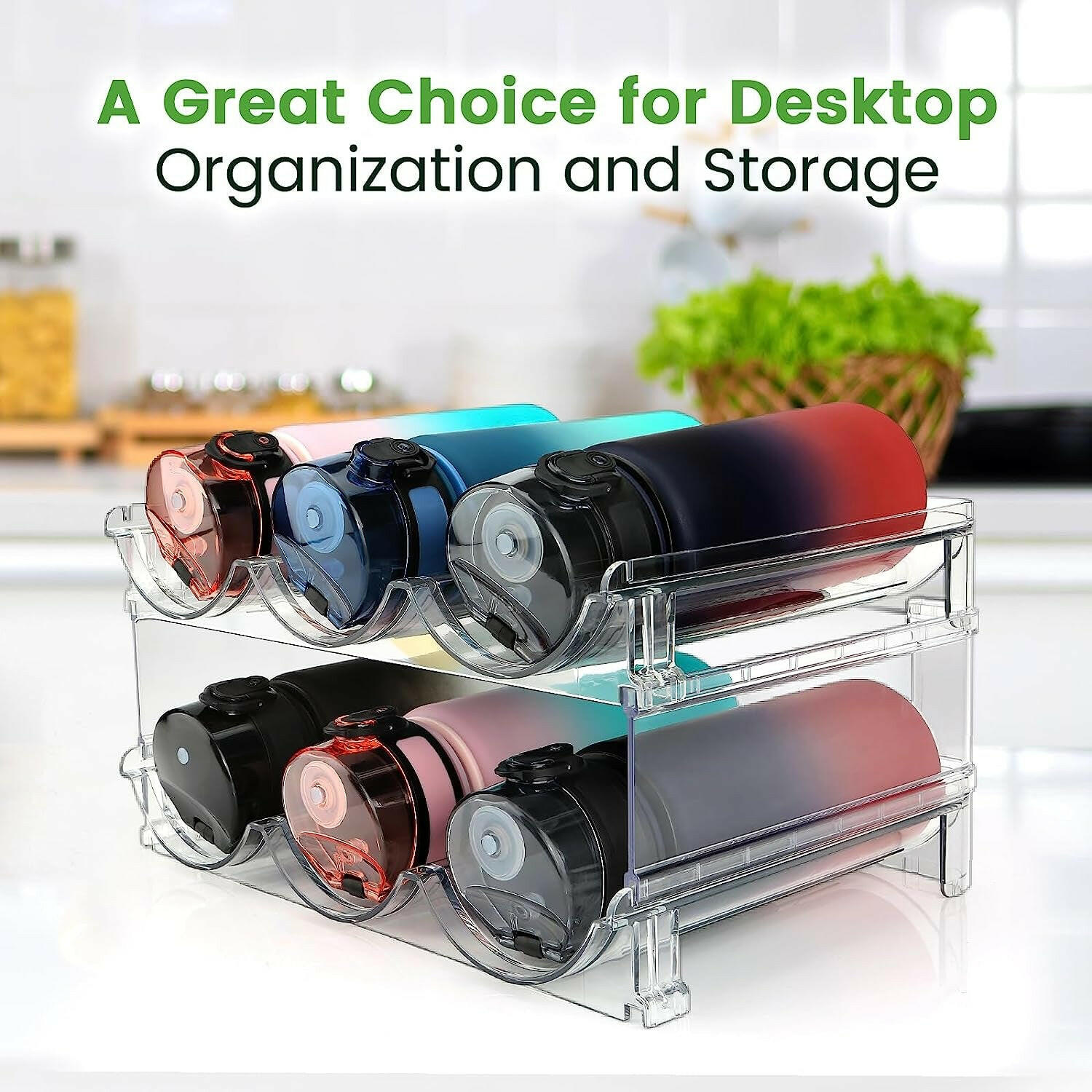 Water Bottle Organizer for Cabinet, Water Bottle Storage Organizer, 2 Packs Water Bottle Storage Rack, Water Bottle Holder for Cabinet, Stackable Water Bottle Storage Rack.