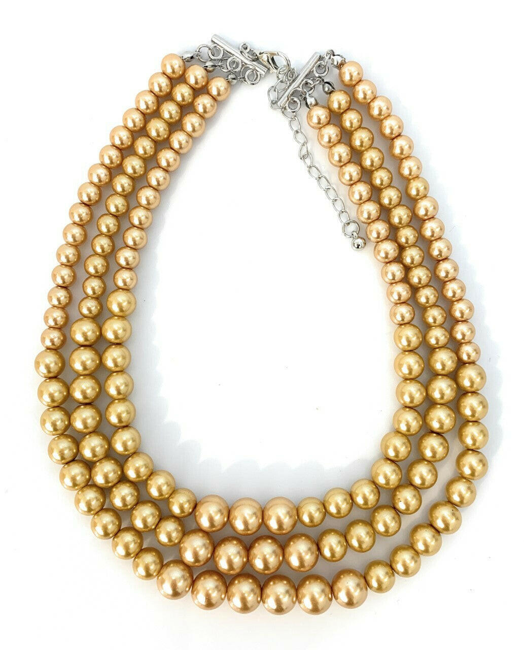 Womans Faux Pearl 3 Layer Multi Strand Gatsby Necklace Statement Bib Vintage UK.