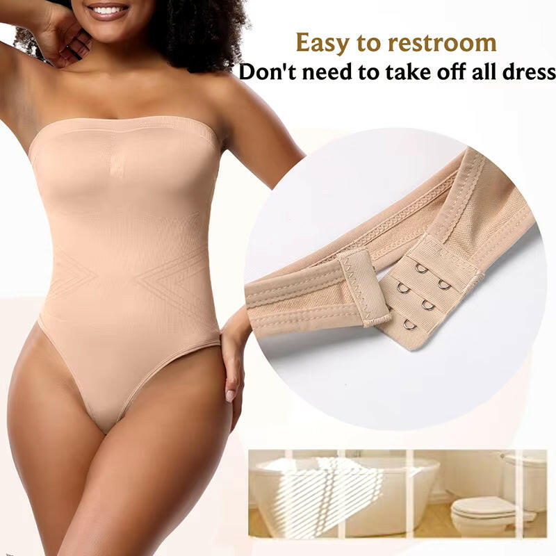 Women Strapless Bodysuit Ribbed One Piece Thong Shapewear off Shoulder Tops Leotard Removable Straps Tummy Control Body Shaper.