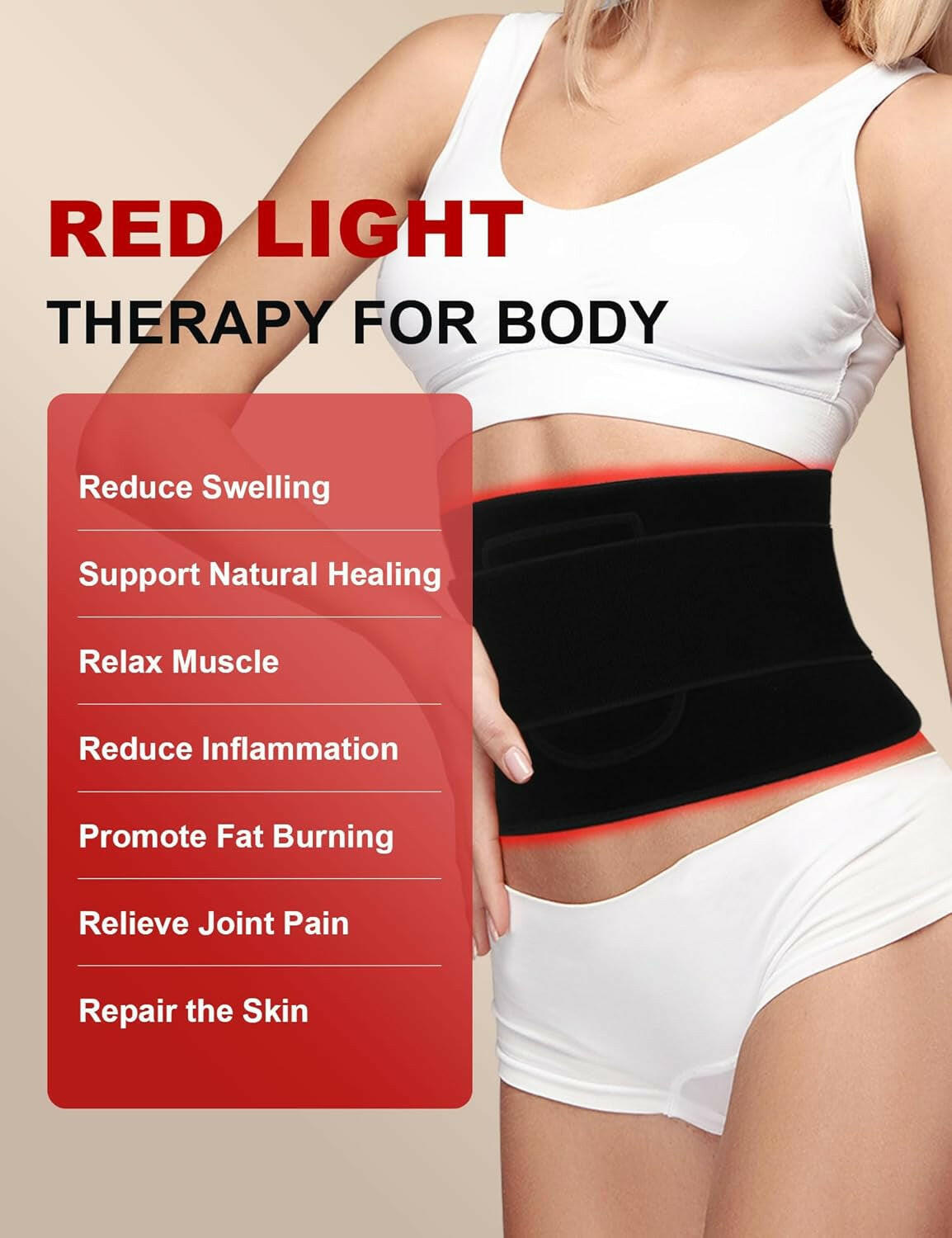 120 Leds Red Light Therapy Belt with 5 Levels Vibration Massage, Pulsed Controller Infrared Light Therapy Wrap for Body Waist Back Muscle Pain Relief, Improve Healing,Black.