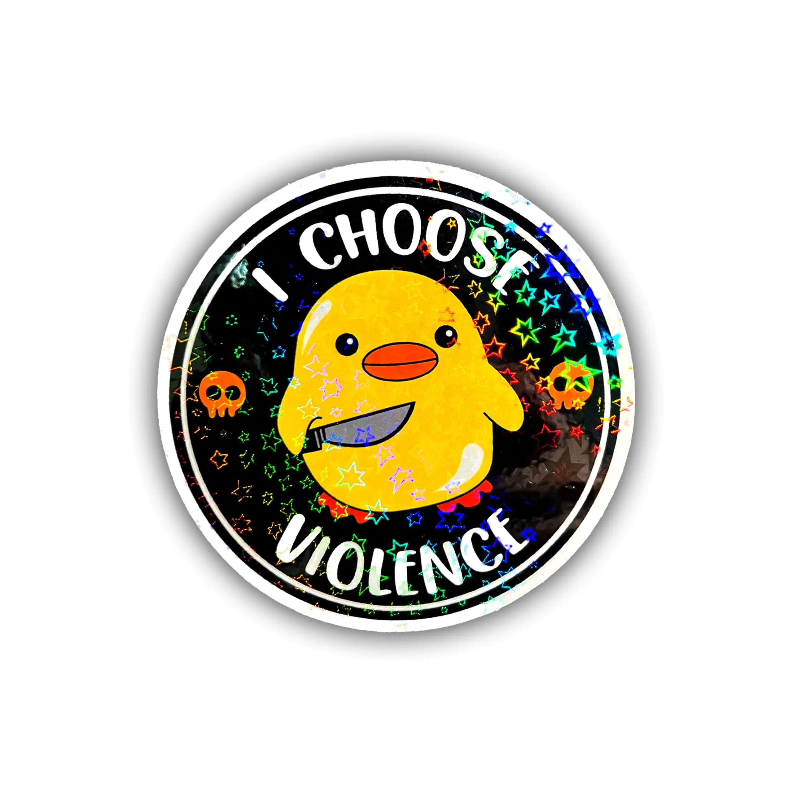 BELISMIA 3pcs I Choose Violence Holographic Stickers Meme Funny Ducky Hologrpahic Vinyl Stickers Duck Knife Holographic Vinyl Water Assistant Sparkly Stickers for Laptop Phone Water Bottle Kindle