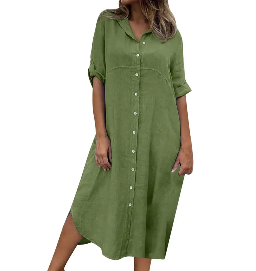 Plus Size Women's Cotton Linen Shirt Dress
