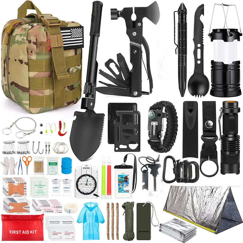 Survival Kit and First Aid Set for Outdoor Adventures.