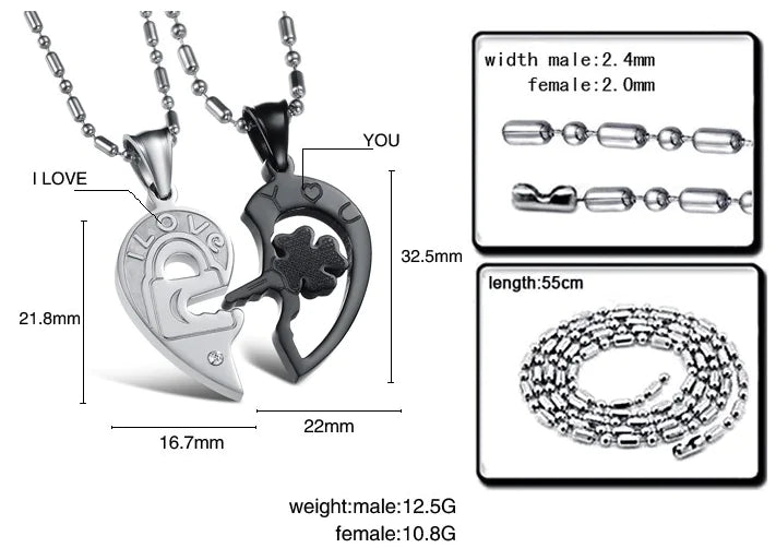 Titanium Steel Key Puzzle Couple Necklace with Rhinestones