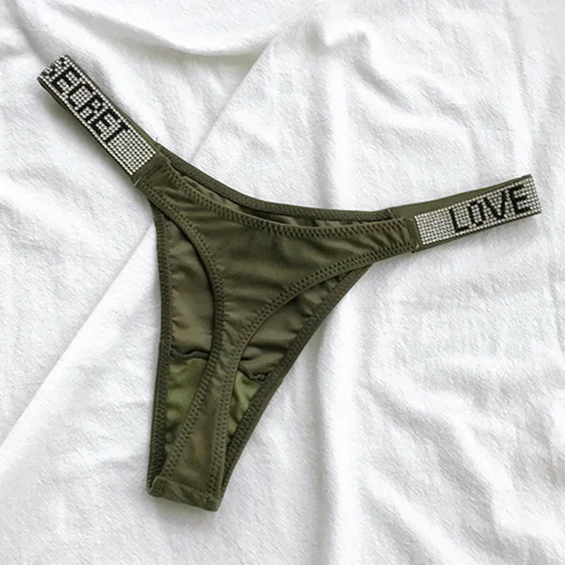 Shiny Rhinestone Thong Women Low Waist Panties Femme Sexy Underwear Ladies Briefs Lingere Panty Underware Lingerie Thongs T Pant.
