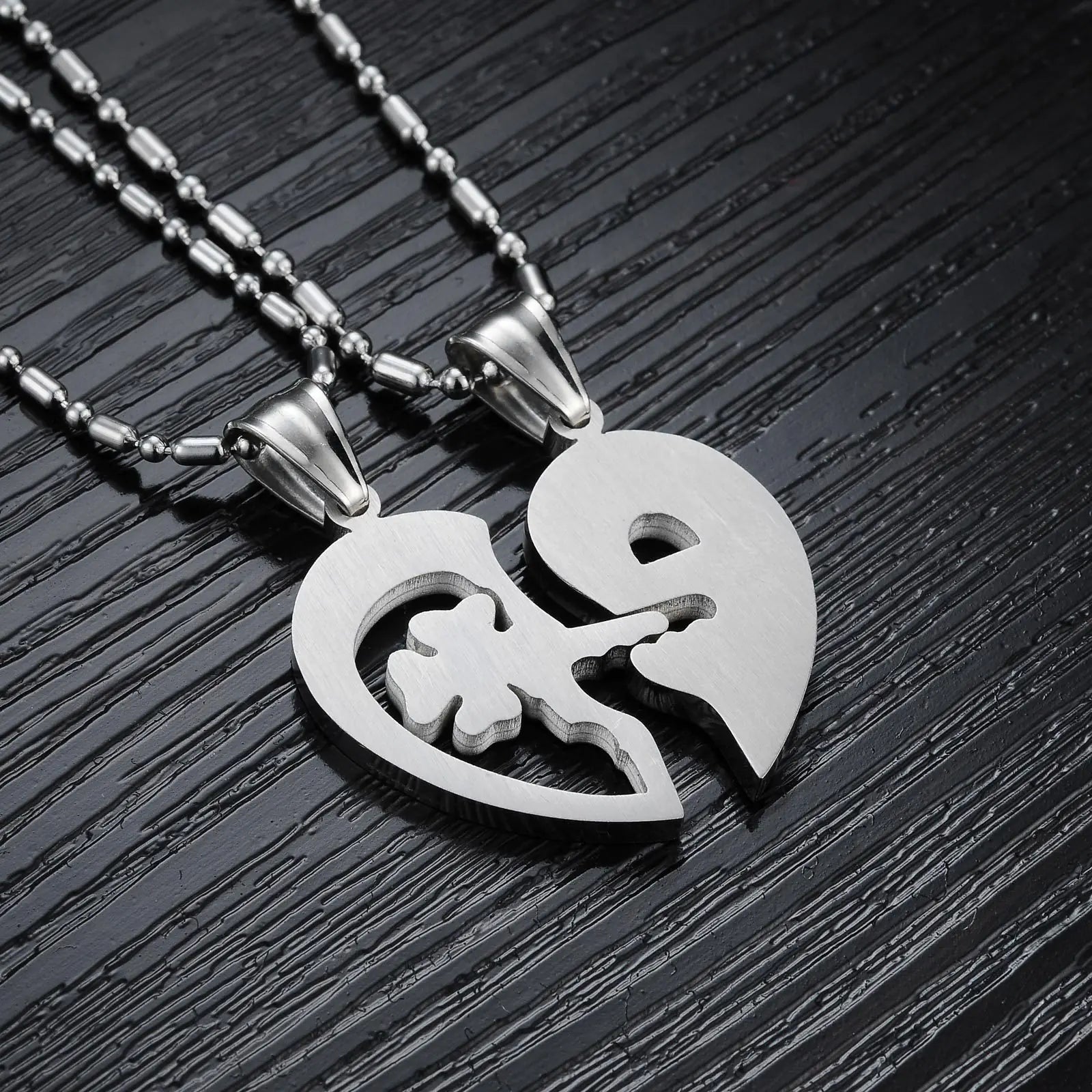 Titanium Steel Key Puzzle Couple Necklace with Rhinestones
