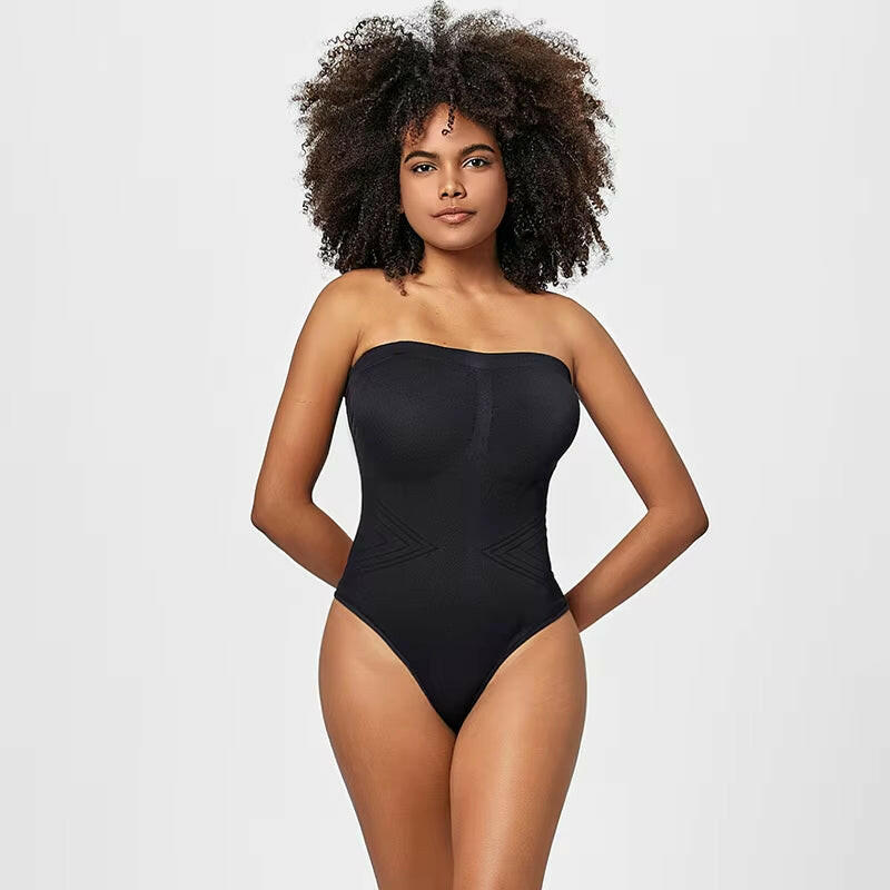 Women Strapless Bodysuit Ribbed One Piece Thong Shapewear off Shoulder Tops Leotard Removable Straps Tummy Control Body Shaper.