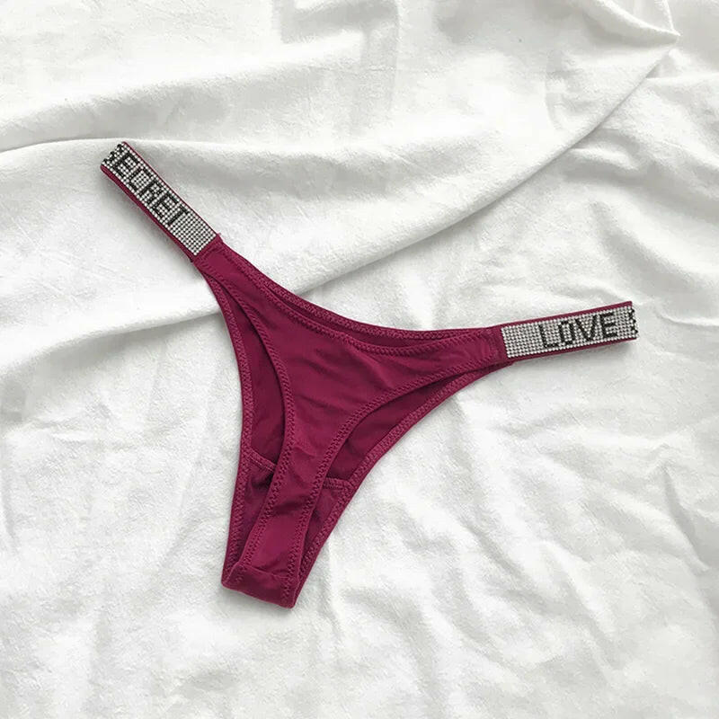 Shiny Rhinestone Thong Women Low Waist Panties Femme Sexy Underwear Ladies Briefs Lingere Panty Underware Lingerie Thongs T Pant.