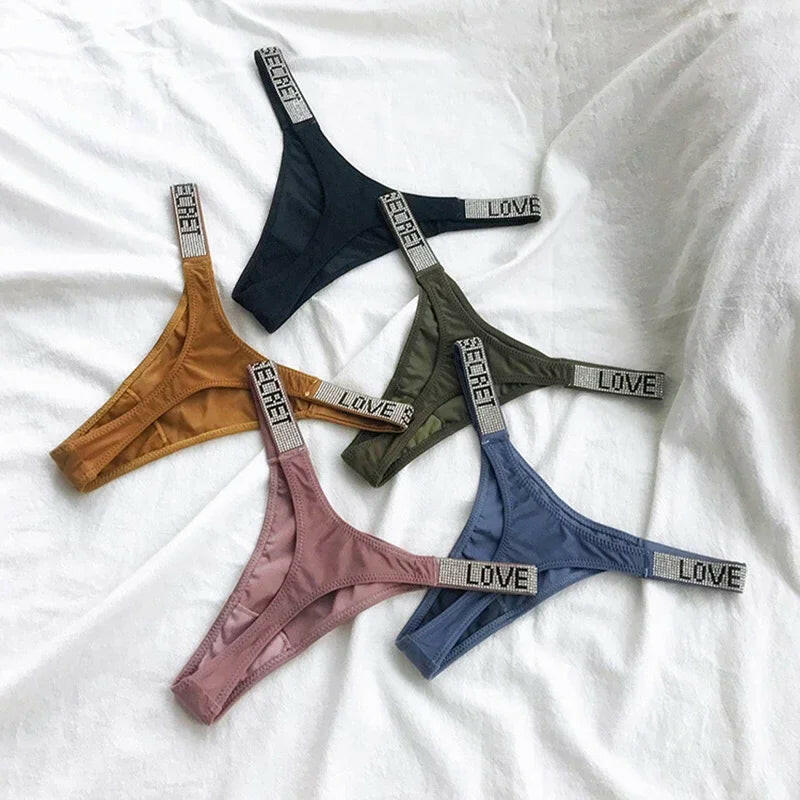 Shiny Rhinestone Thong Women Low Waist Panties Femme Sexy Underwear Ladies Briefs Lingere Panty Underware Lingerie Thongs T Pant.