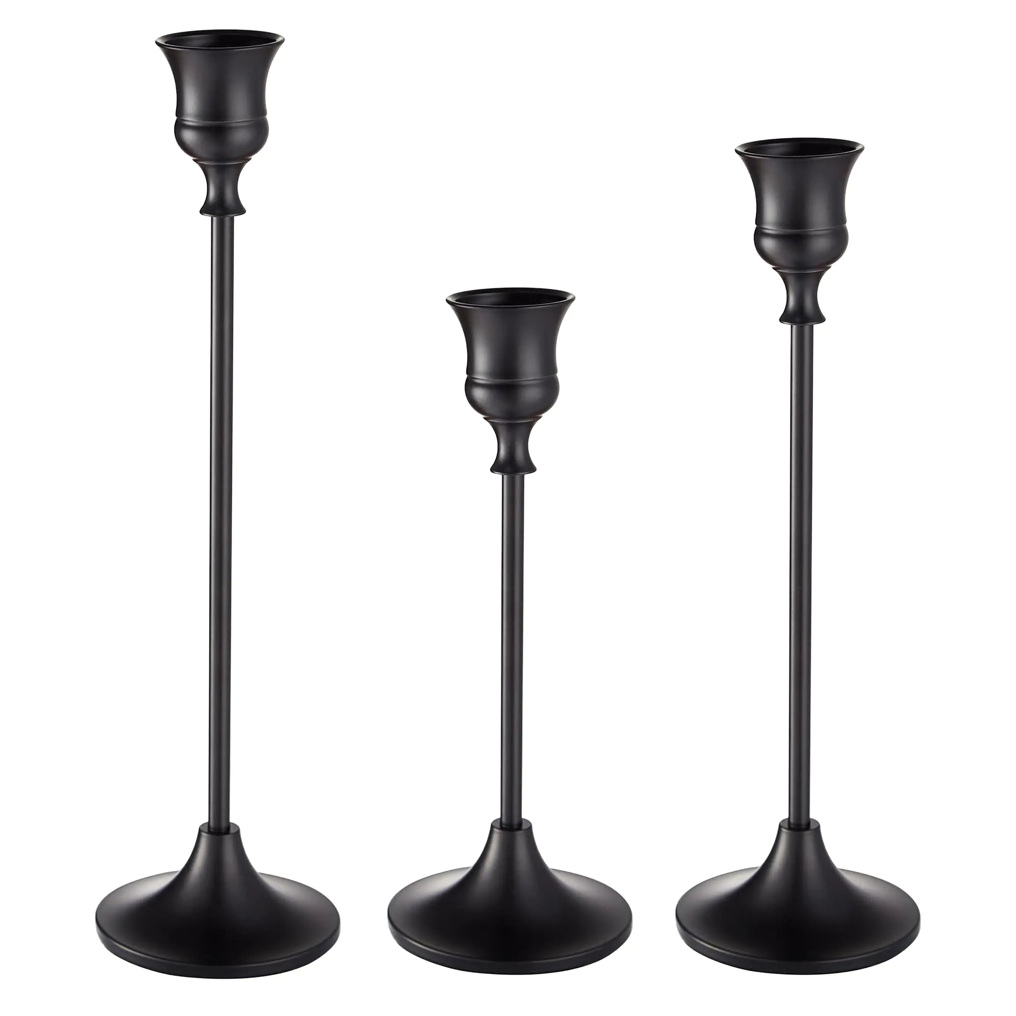 Willceka Black Candlestick Holders Taper Candle Holders Set of 3 Matte Black Candle Holder Set Vintage Table Centerpiece for Wedding Christmas Holiday