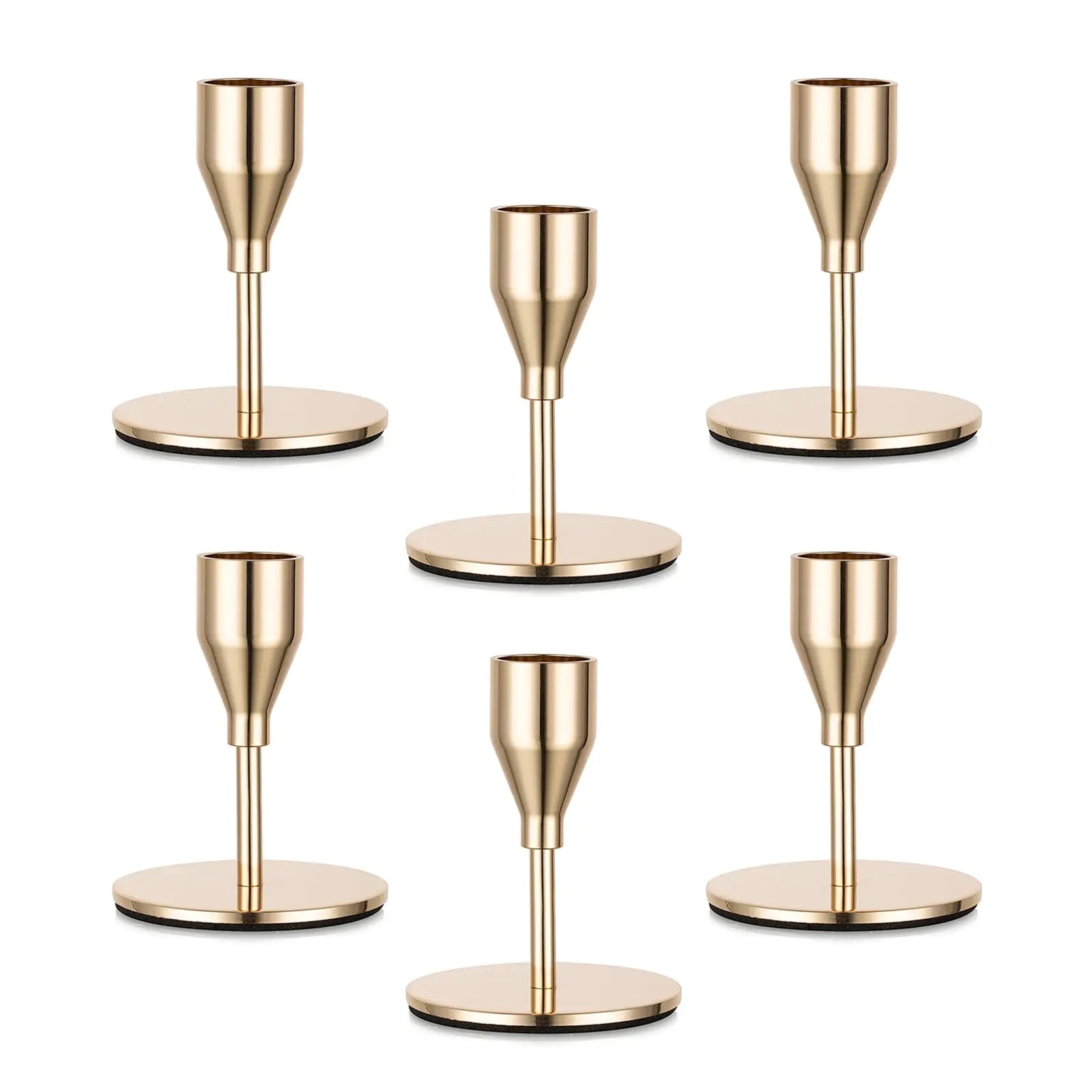 Gold Taper Candle Holders for Candlestick: Candeldo Christmas Candles Holder Bulk Table Centerpiece Set of 6 Metal Candles Stand Wedding Decor