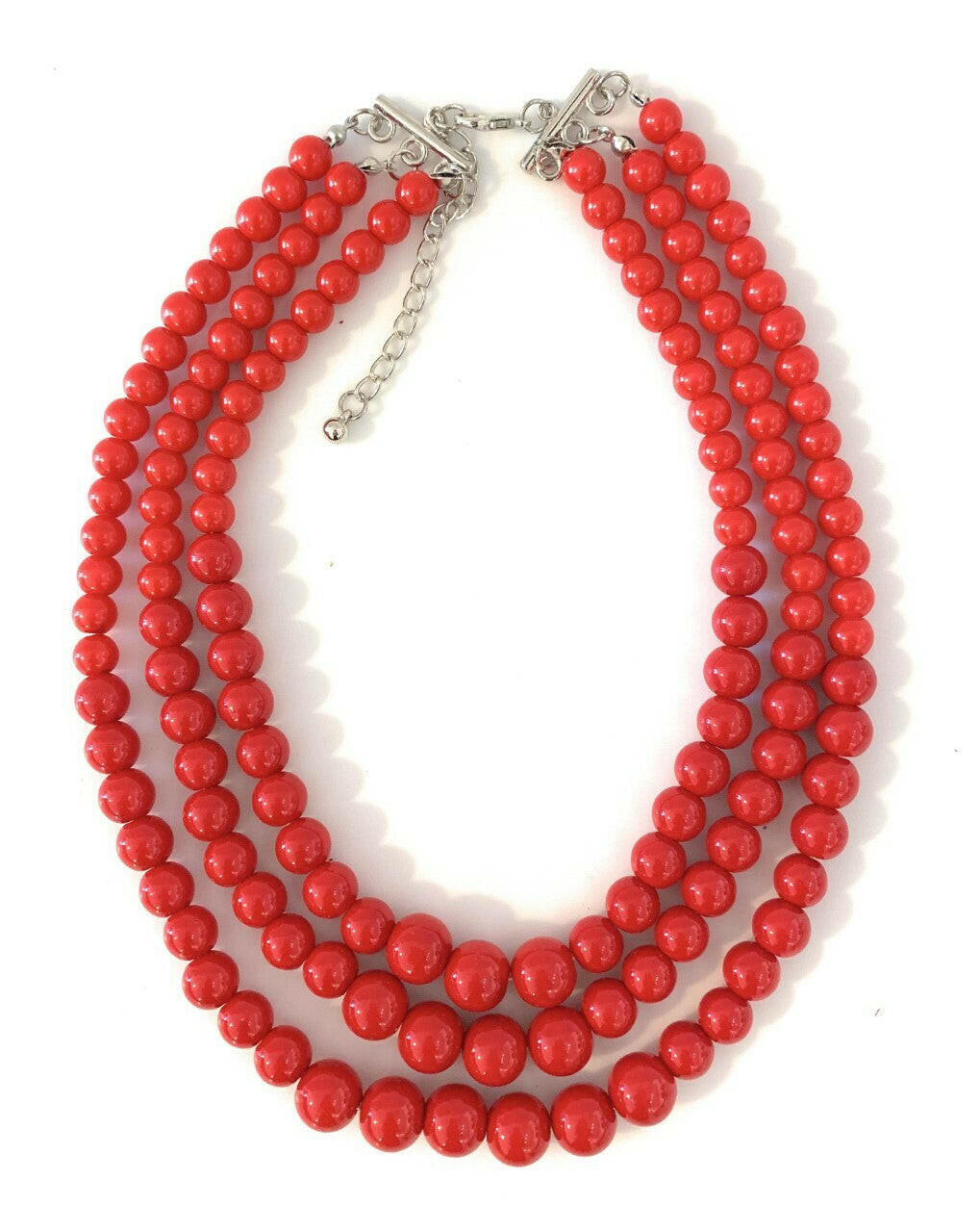 Womans Faux Pearl 3 Layer Multi Strand Gatsby Necklace Statement Bib Vintage UK.