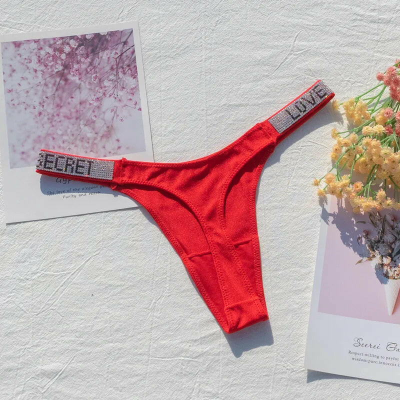 Shiny Rhinestone Thong Women Low Waist Panties Femme Sexy Underwear Ladies Briefs Lingere Panty Underware Lingerie Thongs T Pant.
