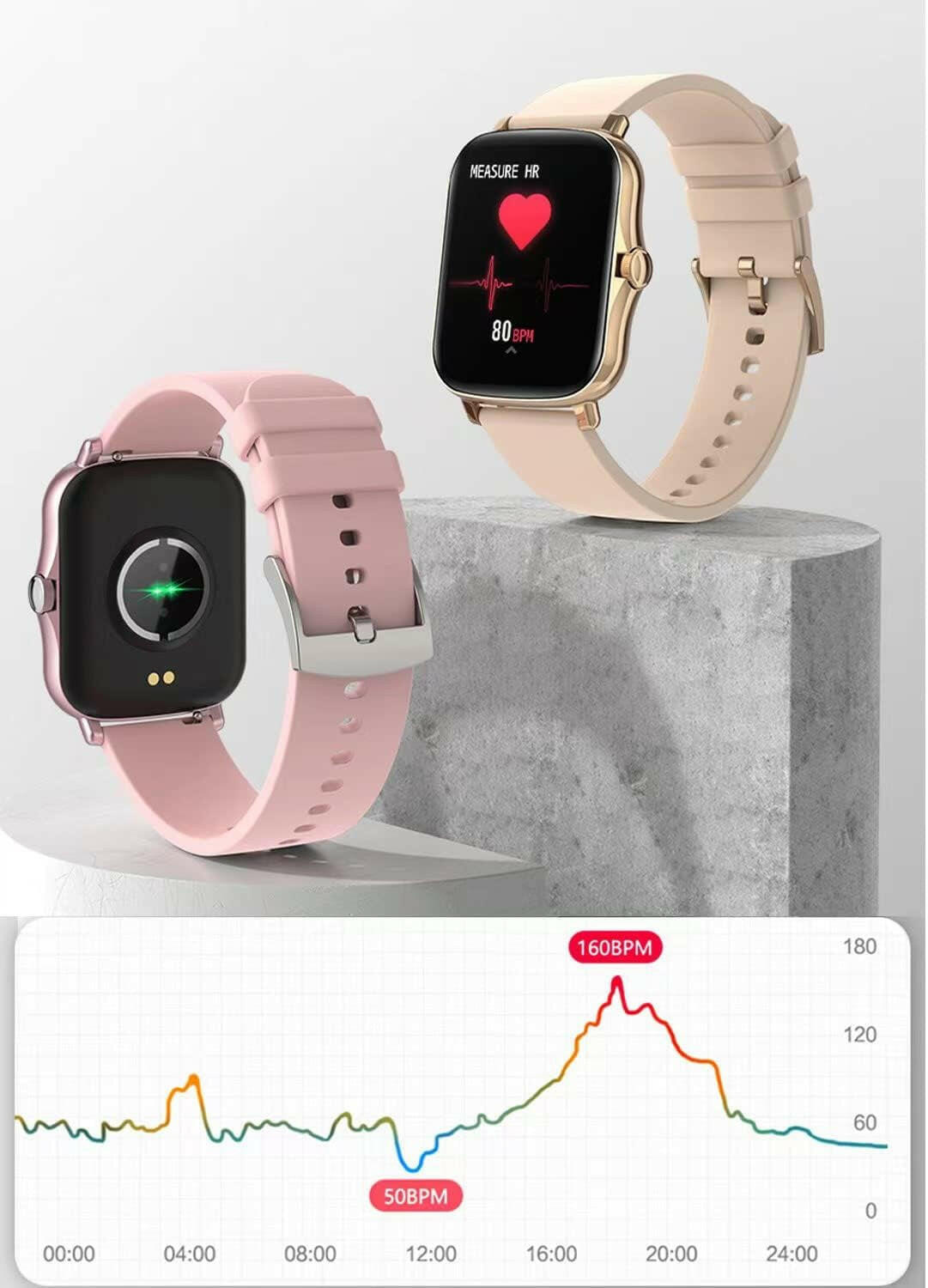 Smart Fitness Tracker Watch for Android/Ios - IP68, Heart Rate/Blood Oxygen/Sleep Monitoring, 8 Sports Modes, Breath Training, Weather Updates - 1.69-Inch Display for Men and Women (Rose Gold).