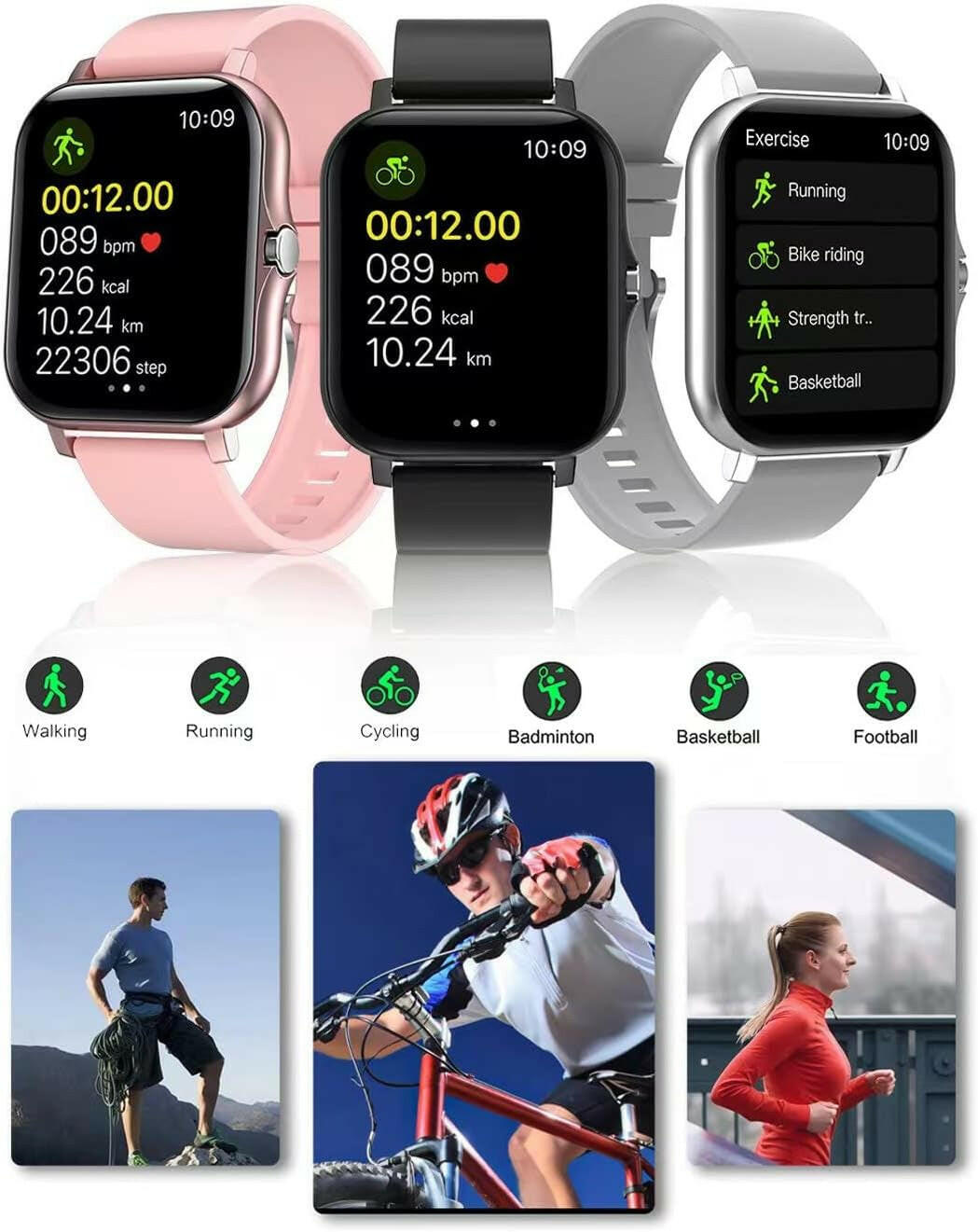 Smart Fitness Tracker Watch for Android/Ios - IP68, Heart Rate/Blood Oxygen/Sleep Monitoring, 8 Sports Modes, Breath Training, Weather Updates - 1.69-Inch Display for Men and Women (Rose Gold).