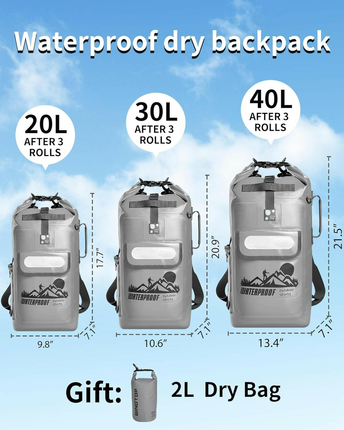Dry Bag Backpack Waterproof Floating 20L/30L/40L, Dry Bags Waterproof Backpack for Men, Dry Sack Waterproof Bag.