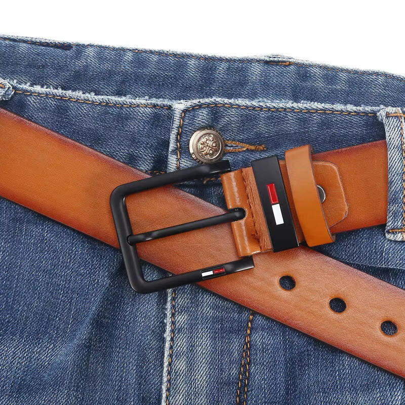 Men'S PU Leather Alloy Pin Square Buckle Belt Businessleisure Belts 2023 Fashion Black Coffee Brown Waistbelts for Men.