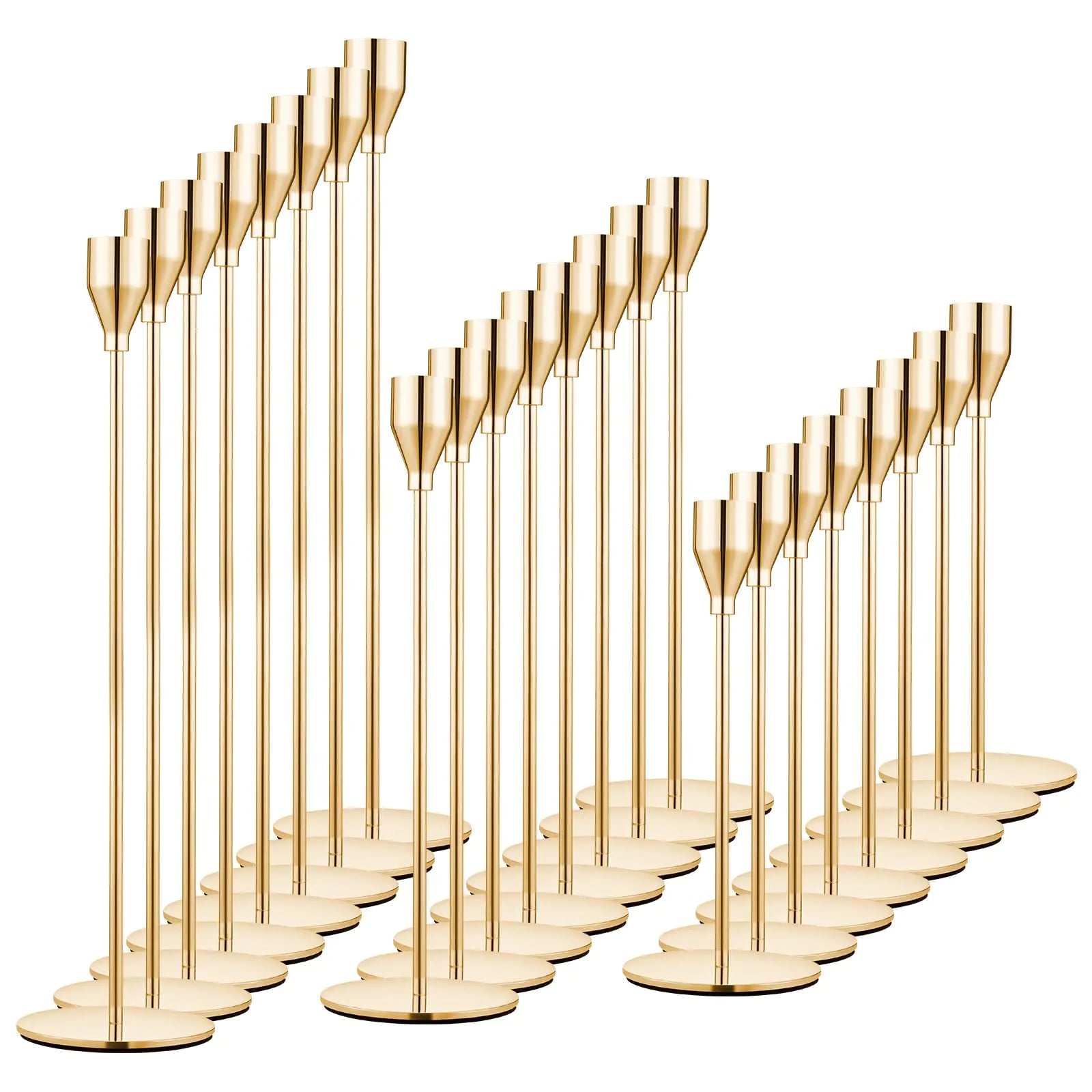 LOKUME Set of 24 Gold Candle Holders for Taper Candles Metal Gold Taper Candle Holder Decorative Candlestick Holders for Wedding Dinning Party Home Decor Fits 3/4 inch Thick Candle&Led Candles