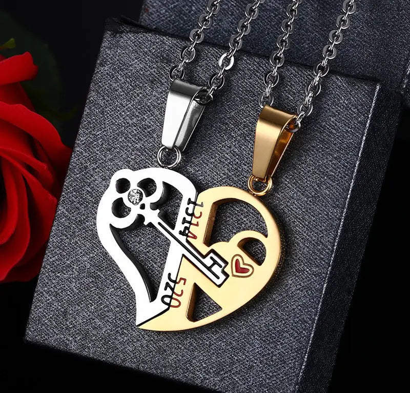 Titanium Steel Heart Puzzle Couple Pendant Necklace