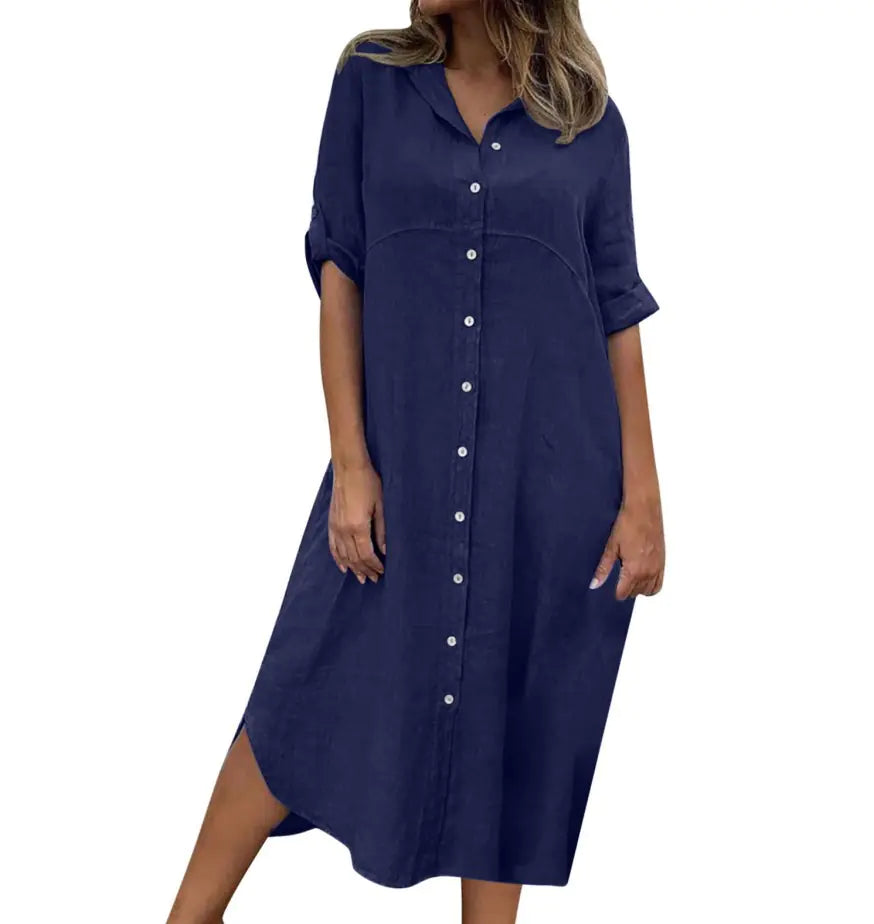 Plus Size Women's Cotton Linen Shirt Dress