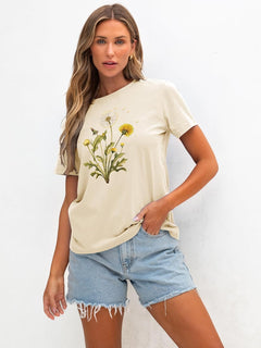 Women T Shirts Boho Graphic Tees Floral Loose Fits Casual Tops Summer Short Sleeves Shirts