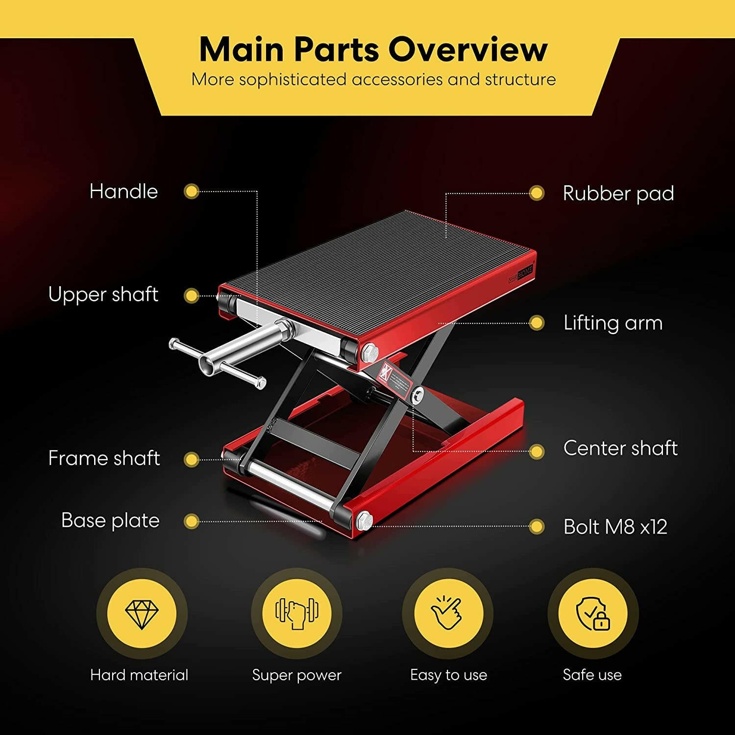 Motorcycle Lift Scissor Jack Steel Wide Deck Hoist Crank Center Stand 1100 LBS Capacity for Motorcycles, Atvs, Dirt Bikes Red.