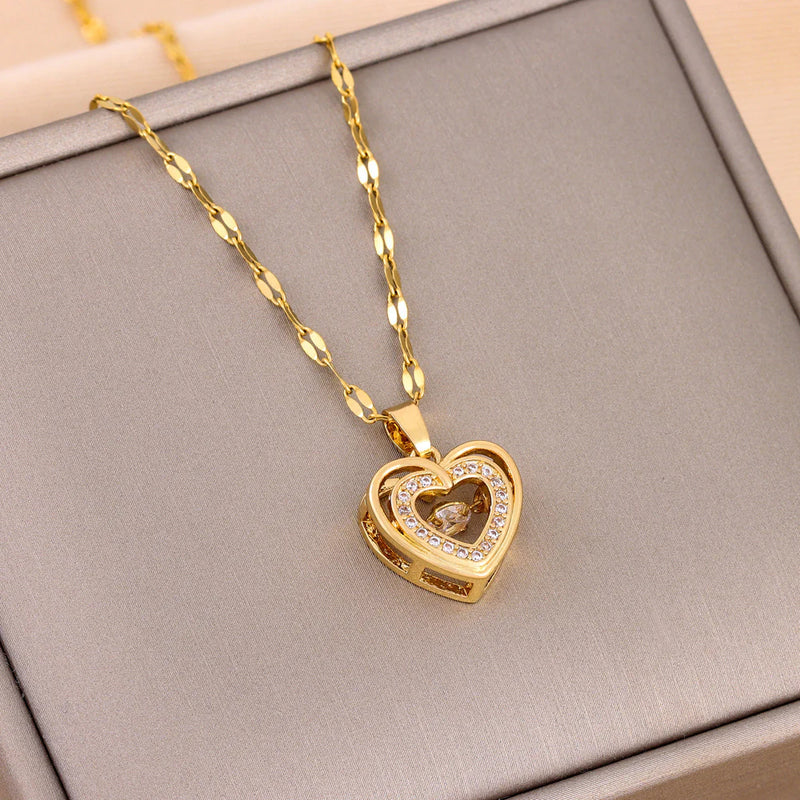Fashionable Titanium Steel Heart-Shaped Necklace.