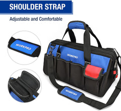 18-Inch Close Top Wide Mouth Storage Tool Bag with Adjustable Shoulder Strap, Sturdy Bottom.