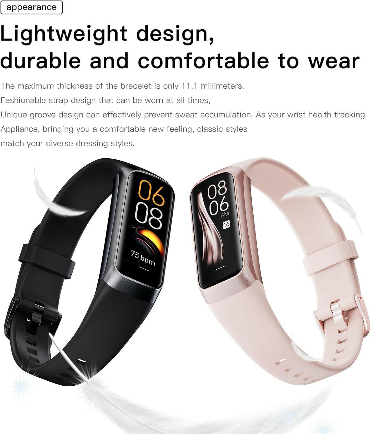 Keep Health Fitness Trackers for Women Men, Amoled Fitness Tracker for Android&Ios, Alarm Stopwatch Fitness Tracker with Blood Pressure Monitor, Calories Burned IP68 Waterproof Fitness Step Tracker.