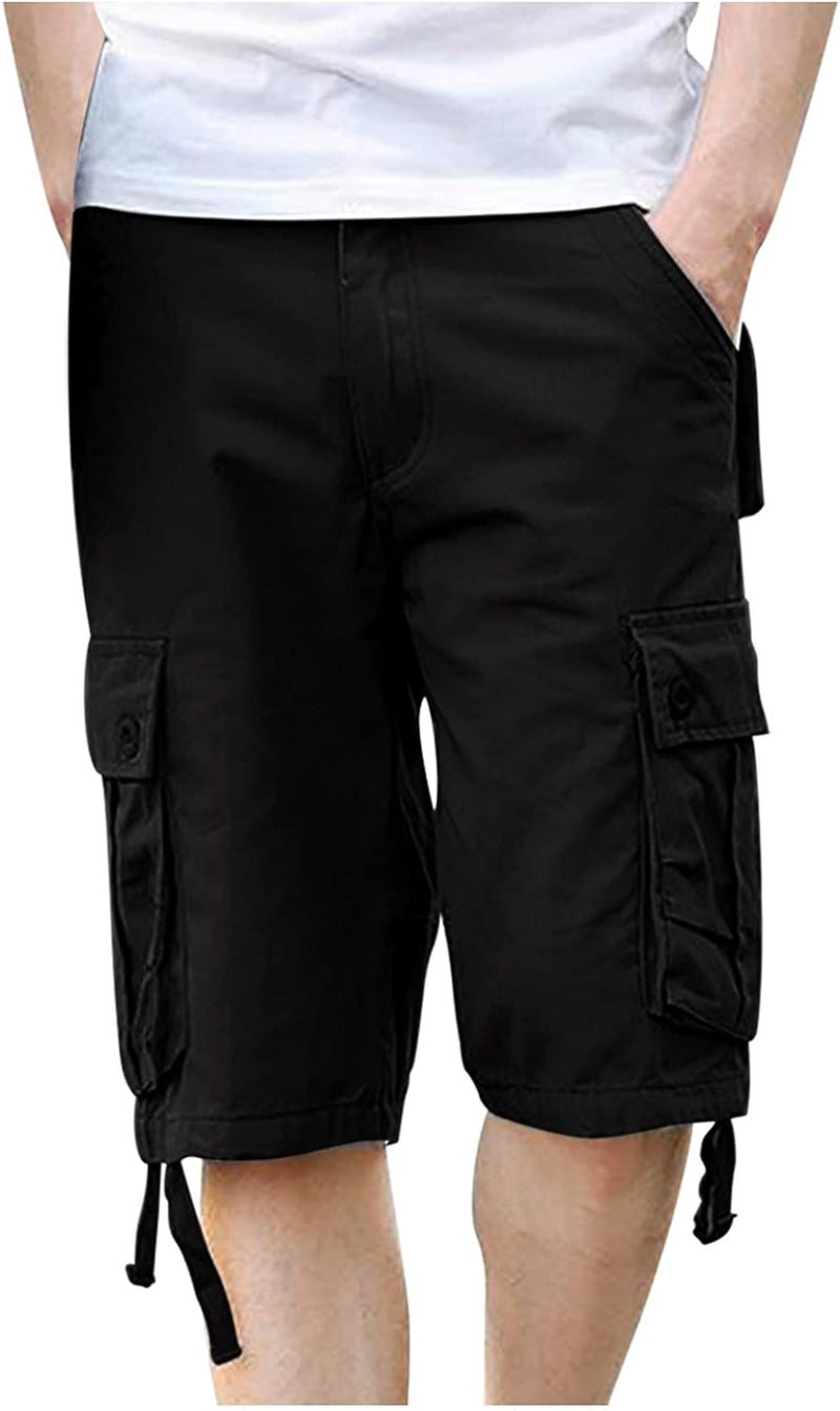 Men'S Shorts Summer Men Cotton Loose Shorts Casual Cargo Shorts Outdoors Pocket Beach Short Pants Black.