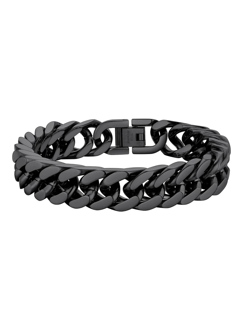 12Mm Cuban Chains Bracelets for Men Black Chunky Stainless Steel Franco Link Bracelet Father'S Day Hand Bracelet Jewelry Birthday Teen Graduation Gifts 7.5 Inch