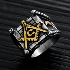 Men's Vintage Sun and Moon Titanium Steel Ring masonic