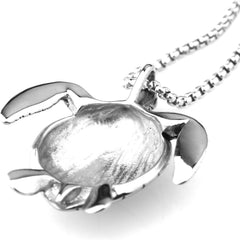 Large Silver Sea Turtle Pendant Necklace Stainless Steel Big Jewelry Men, Womans