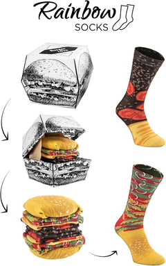 - Men Women Funny Burger Socks Box - 2 Pairs.