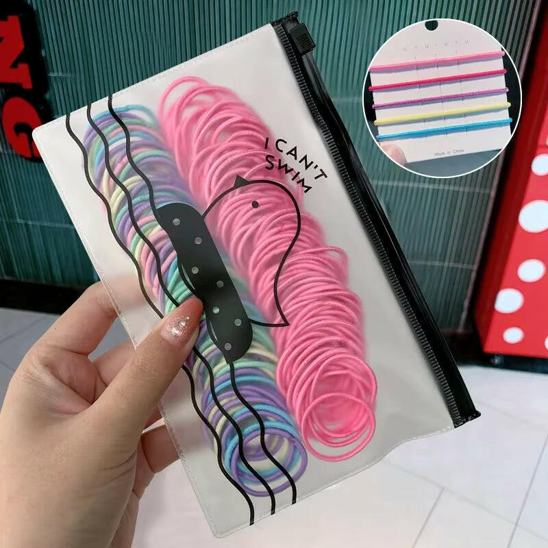 100Pcs/Set Girls Elastic Hair Bands Girls Hair Accessories 2.5Cm Colorful Rubber Band Children Ponytail Holder Kids Hair Ties.