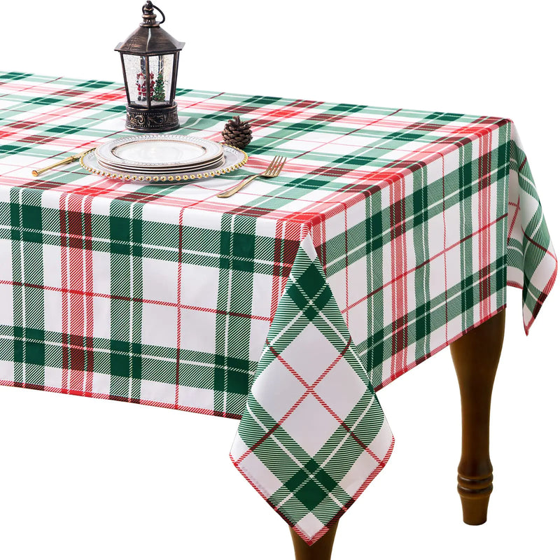 joybest Christmas Plaid Tablecloth Rectangle Buffalo Check Table Cloth Wrinkle Resistant Waterproof Polyester Table Cover for Banquet Dinner and Party 60 x 140 Inch Red Green Plaid