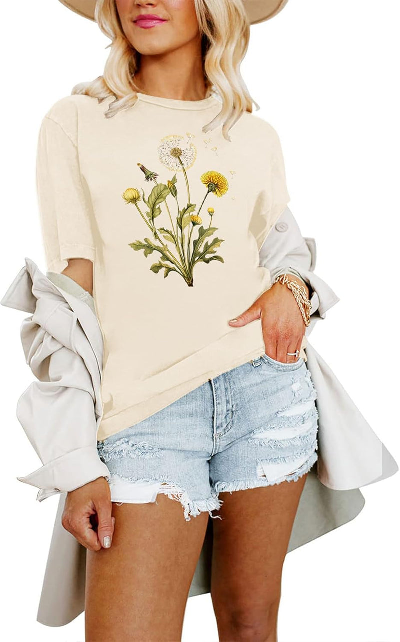 Women T Shirts Boho Graphic Tees Floral Loose Fits Casual Tops Summer Short Sleeves Shirts