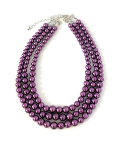 Womans Faux Pearl 3 Layer Multi Strand Gatsby Necklace Statement Bib Vintage UK