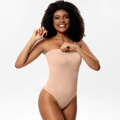 Women Strapless Bodysuit Ribbed One Piece Thong Shapewear off Shoulder Tops Leotard Removable Straps Tummy Control Body Shaper.