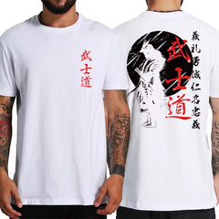 Japan Samurai Spirit T Shirts for Men Japanese Style Back Print Loose Oversized 100% Cotton Tops T-Shirt Bushido Male Gifts Tee