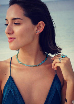 Gemstone Beaded Choker Necklace for Women Boho Turquoise/Cultured Freshwater Pearls/Garnet/Amazonite Jewelry.