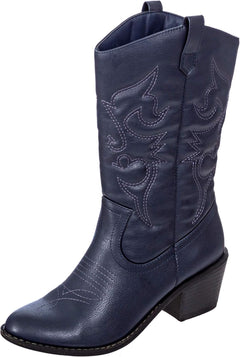 Cowboy Boots for Women Mid-Calf Boot Embroidered Stiching Western Cowgirl Boots Low Stacked Heel.