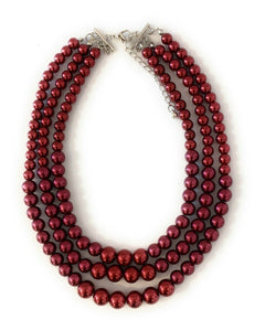 Womans Faux Pearl 3 Layer Multi Strand Gatsby Necklace Statement Bib Vintage UK