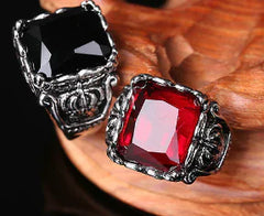 Men's Vintage Ruby Titanium Steel Ring