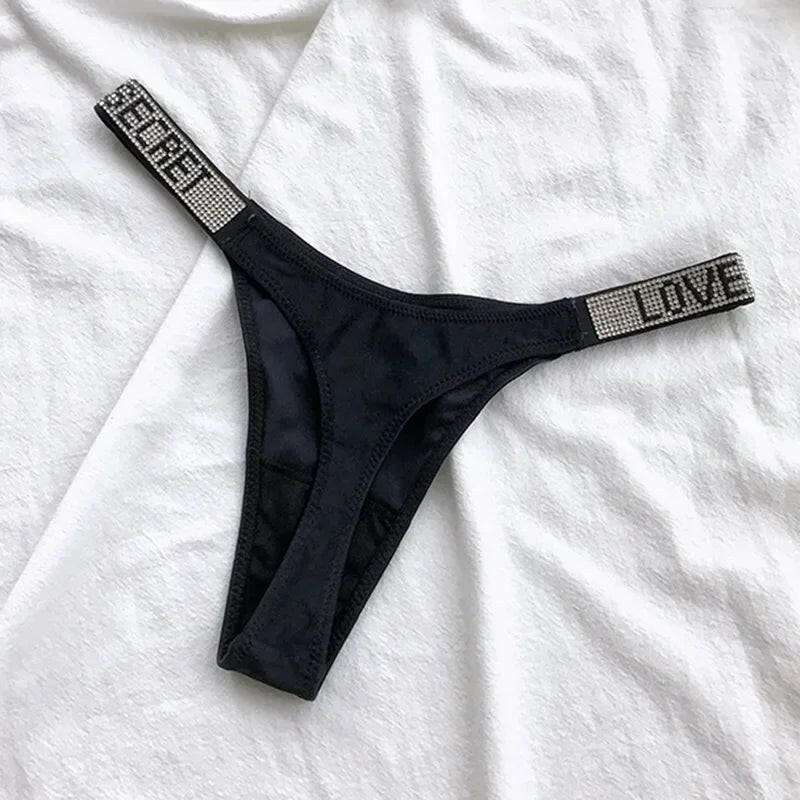 Shiny Rhinestone Thong Women Low Waist Panties Femme Sexy Underwear Ladies Briefs Lingere Panty Underware Lingerie Thongs T Pant.