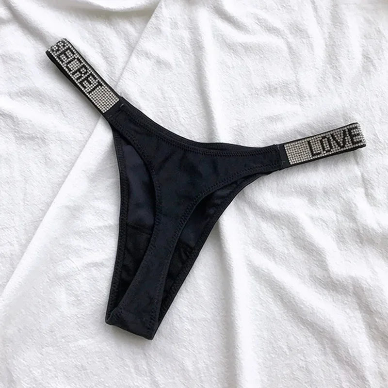 Shiny Rhinestone Thong Women Low Waist Panties Femme Sexy Underwear Ladies Briefs Lingere Panty Underware Lingerie Thongs T Pant